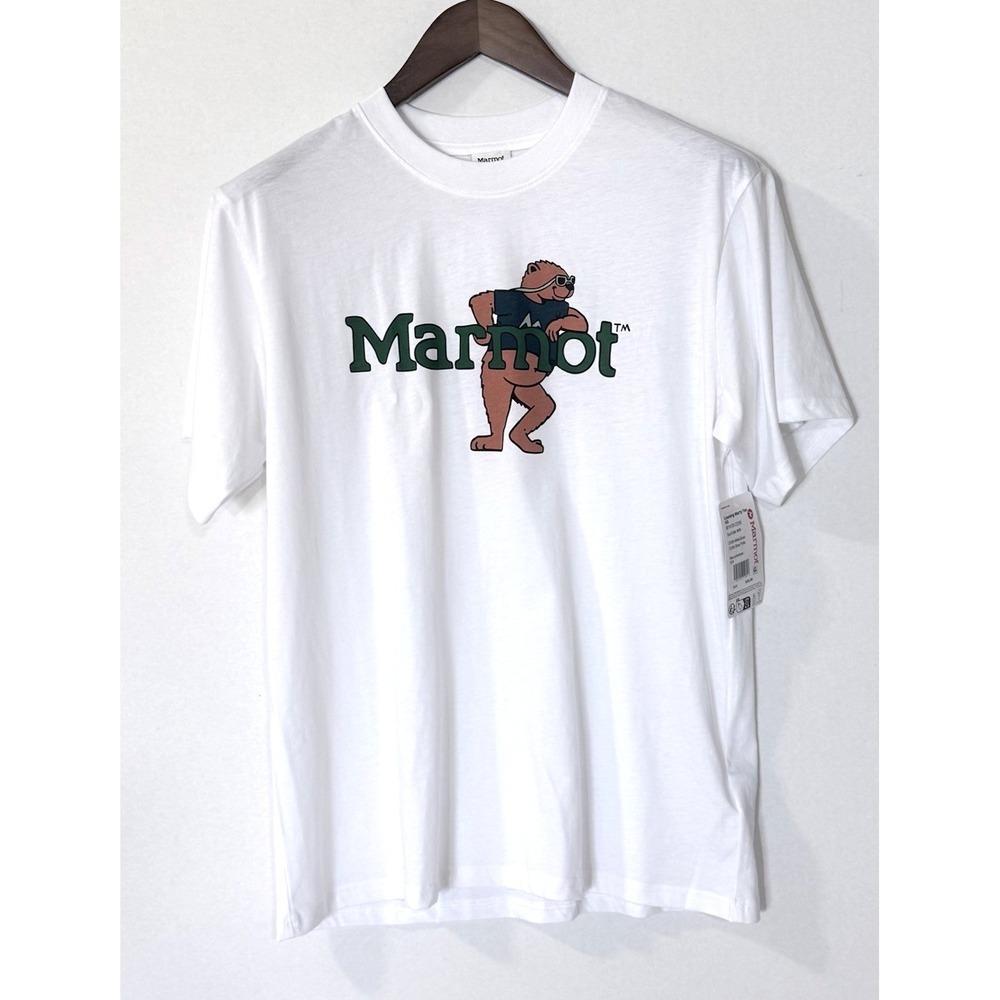 Marmot T-Shirt Mens M Leaning Marty Tee Graphic White Clover Short Sleeve Top